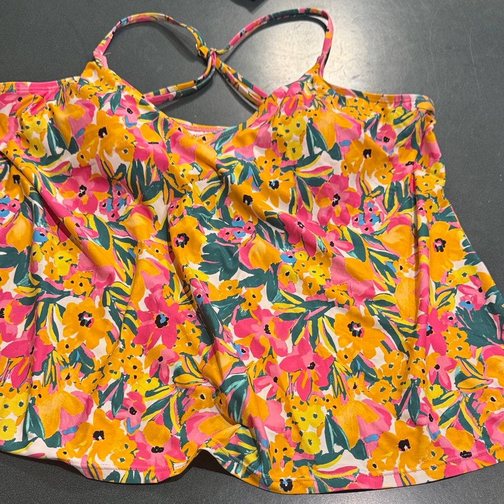 Anne Cole Floral Swim Top - Pink, Yellow, Green